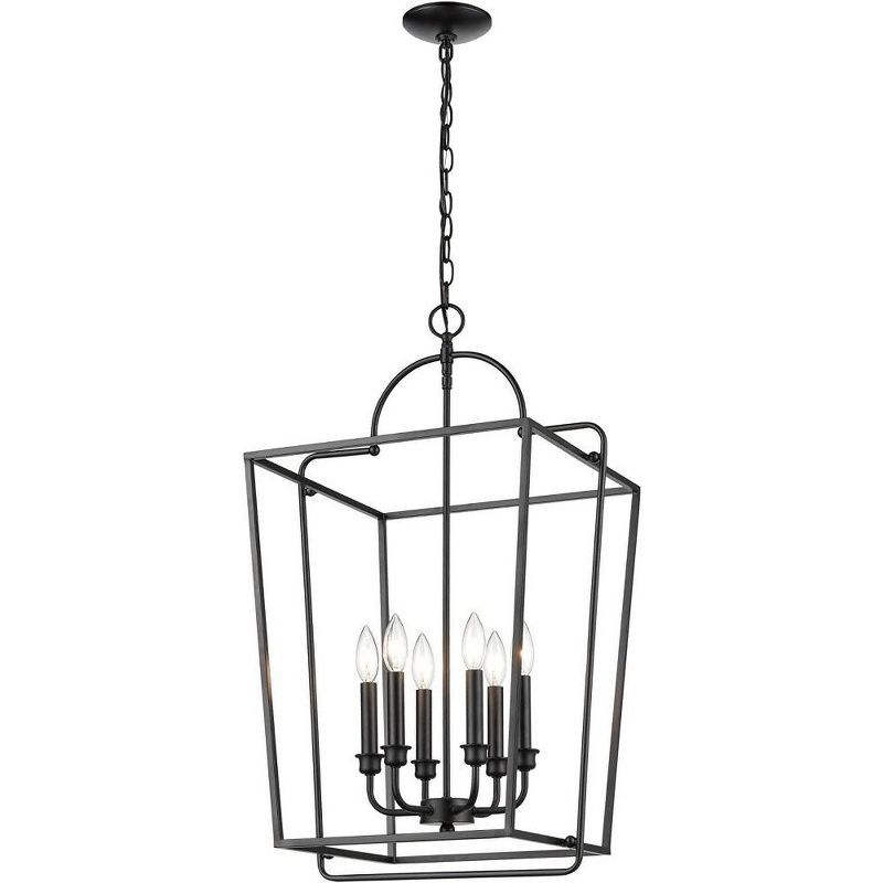 Elegant Matte Black 6-Light Indoor/Outdoor Pendant with Glass Accents