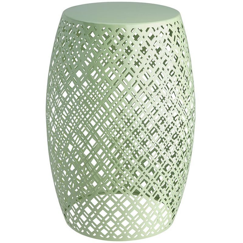 Green Metal Barrel Stool with Lattice Design