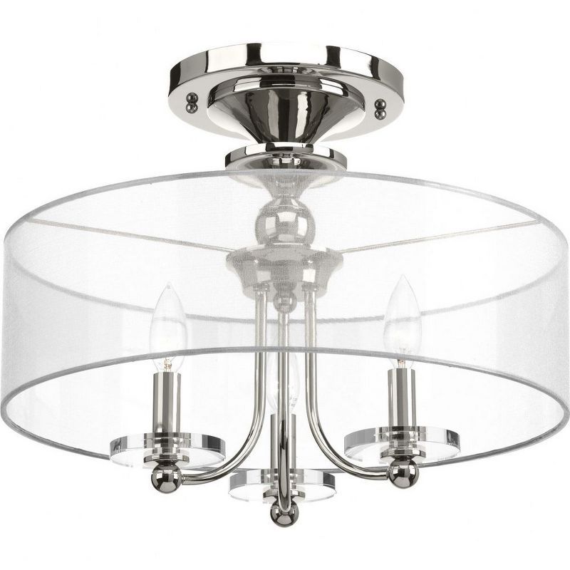 Polished Nickel Glass Drum Semi-Flush Convertible Fixture