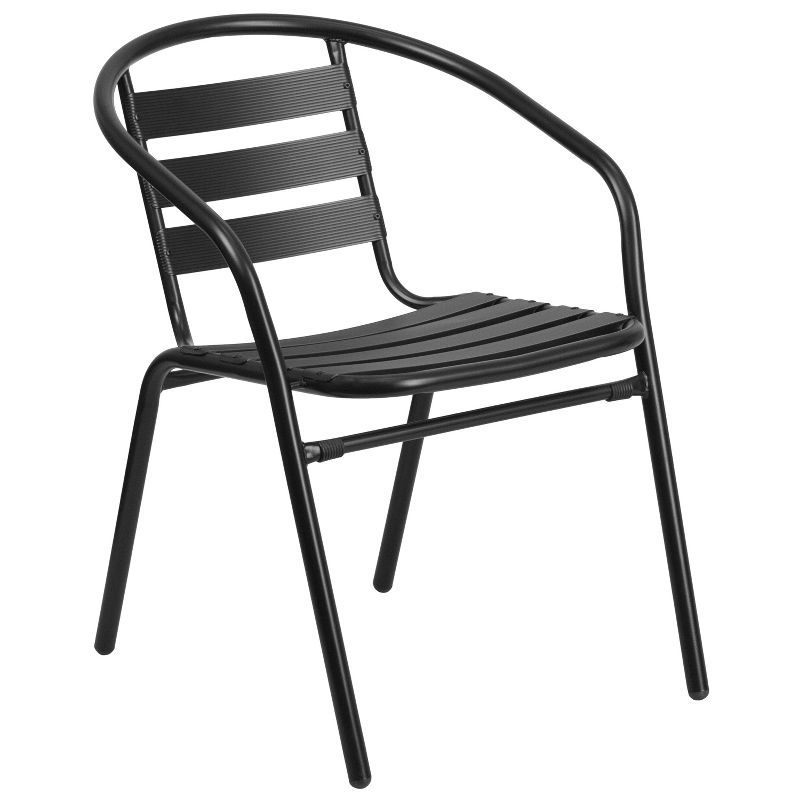 Sleek Black Steel & Aluminum Outdoor Dining Chair with Horizontal Slat Back