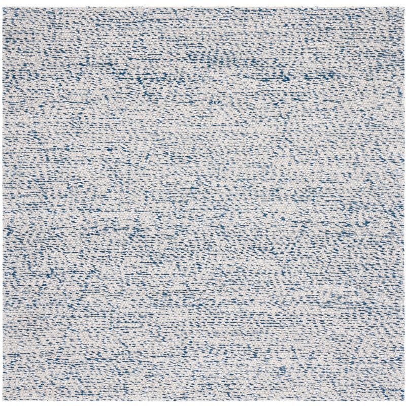 Handwoven Blue and Ivory Square Cotton Rug, 6' Flat Woven