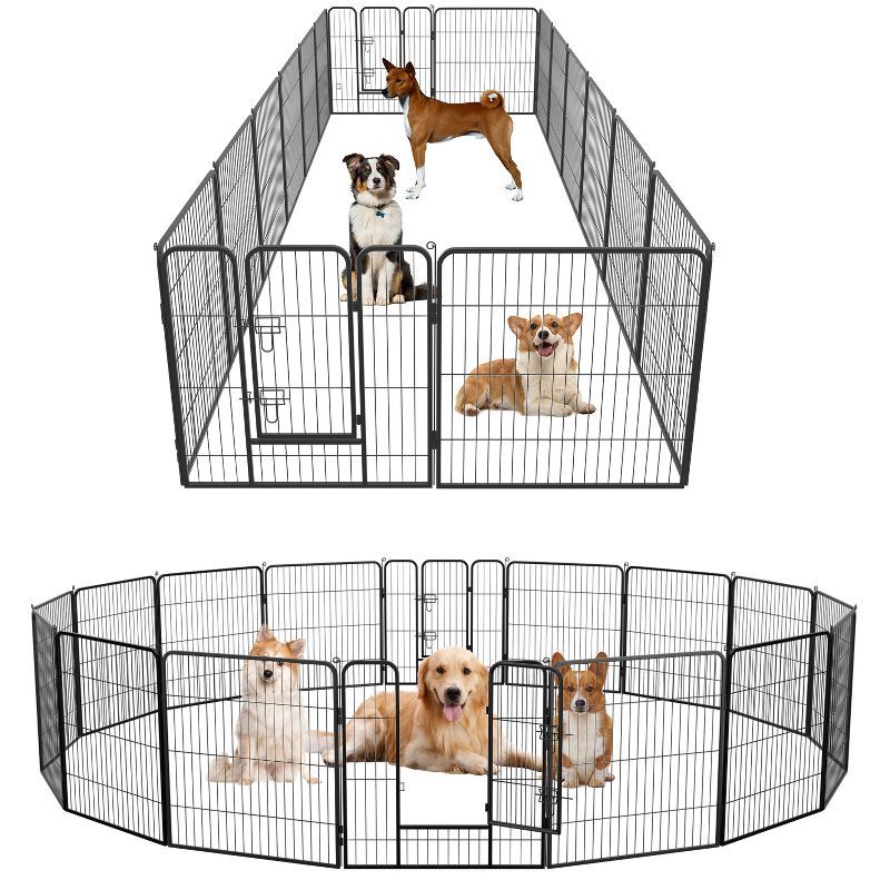 Black Metal 32" Height 16-Panel Dog Playpen with Doors