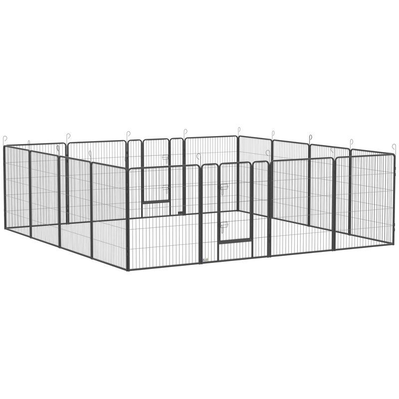 Adjustable Black Metal Dog Playpen with Lockable Door