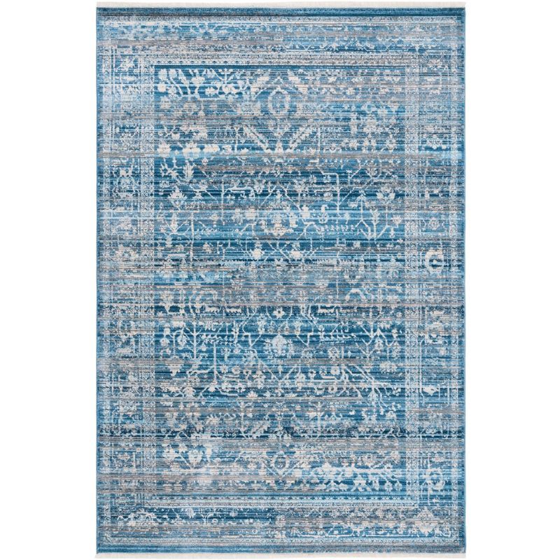 Ivory and Blue Hand-Knotted Synthetic 5' x 7' Rug