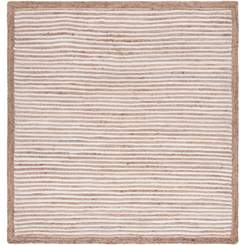 Ivory and Natural Handwoven Cotton Square Area Rug, 6' x 6'