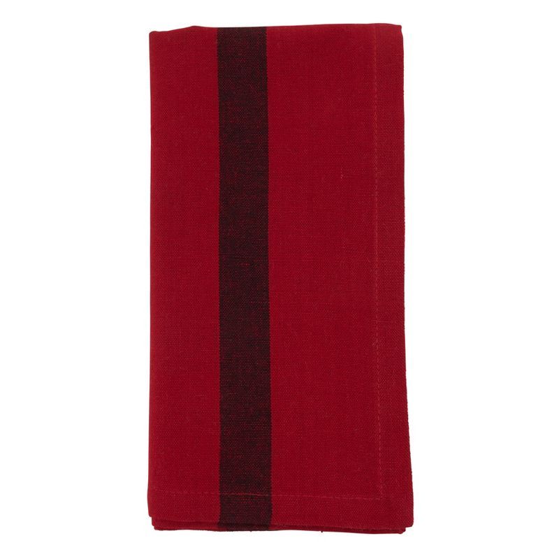 Red Cotton Banded Design Table Napkins, Set of 4