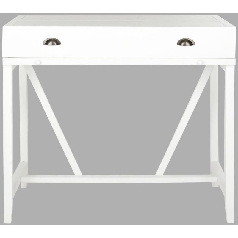 White Wood Transitional Desk with Drawers and Hutch