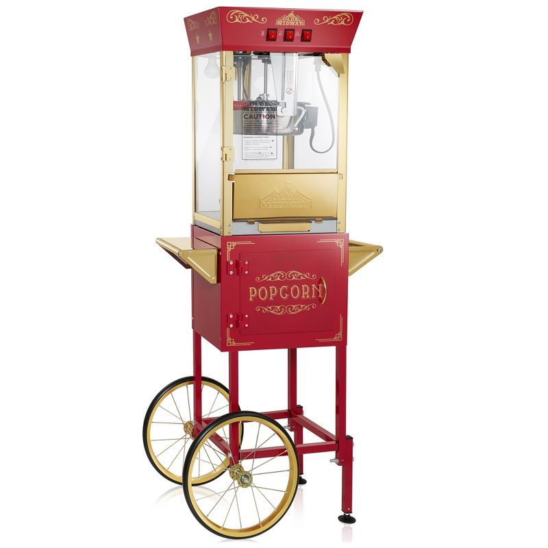 Vintage Red and Gold Movie Theater-Style Popcorn Machine with Cart