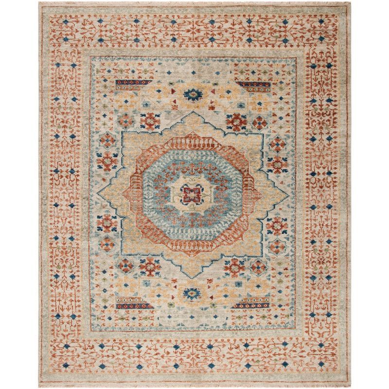 Ivory Hand-Knotted Wool 8' x 10' Rectangular Area Rug