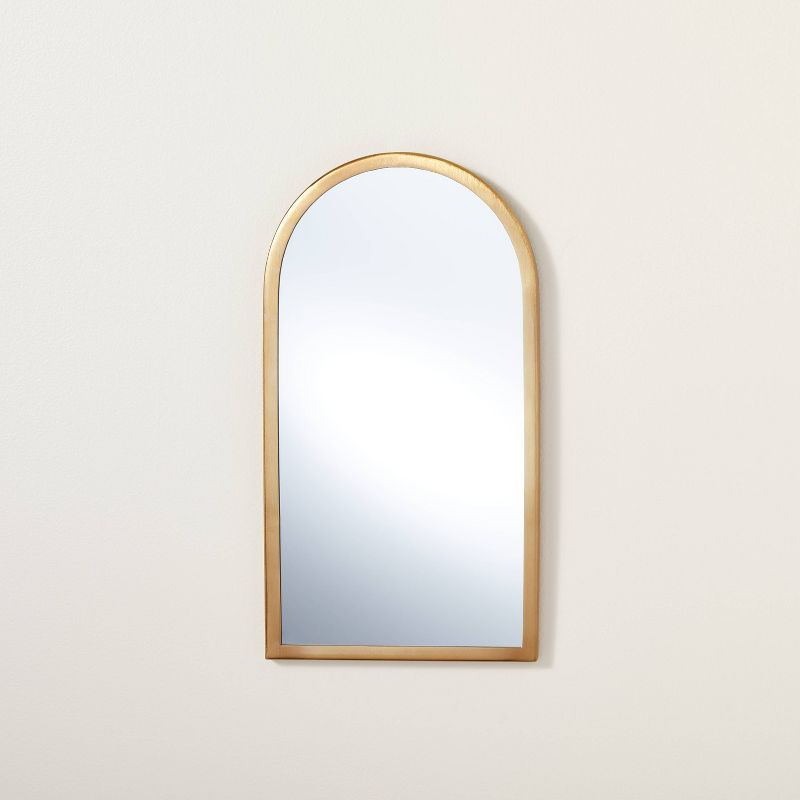 Arched Brass Finish Metal Frame Wall Mirror 8"x16"