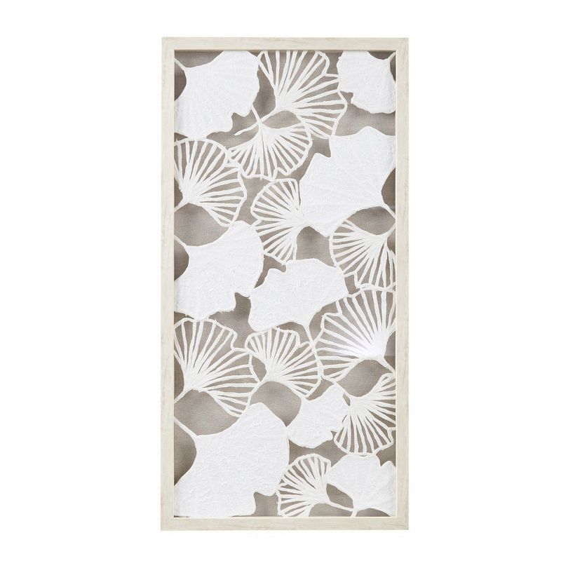 Off-White Framed Rice Paper Gingko Leaf Wall Art