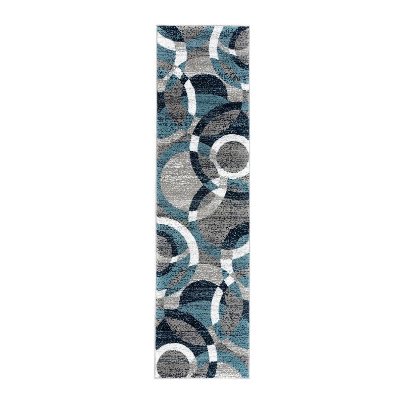 Blue and Gray High Pile Abstract Runner Rug