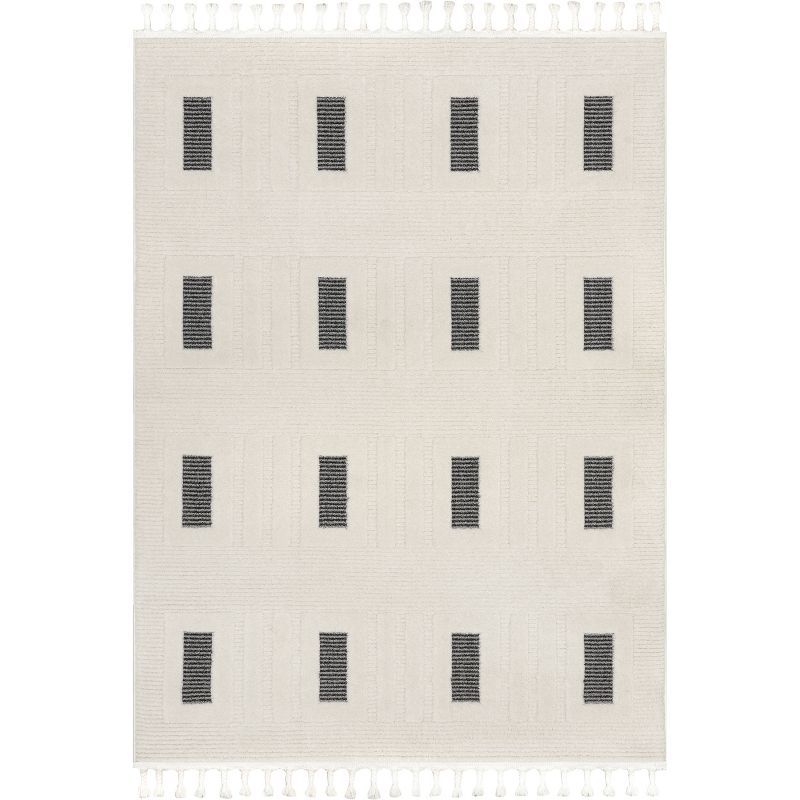 Gray and Off-White Geometric 8' x 10' Synthetic Area Rug