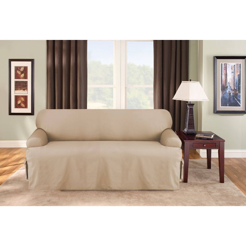 Tan Cotton Duck T-Cushion Sofa Slipcover