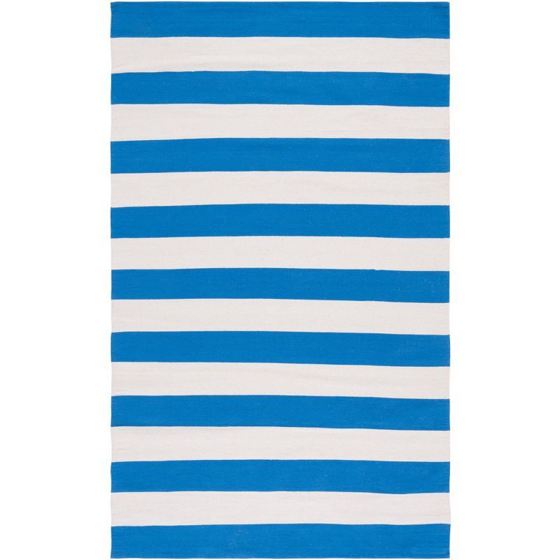 Coastal Breeze Blue and Ivory Cotton Stripe Hand-Woven Rug 4' x 6'