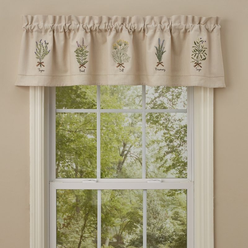 Beige Cotton Herb Embroidered Rod Pocket Valance