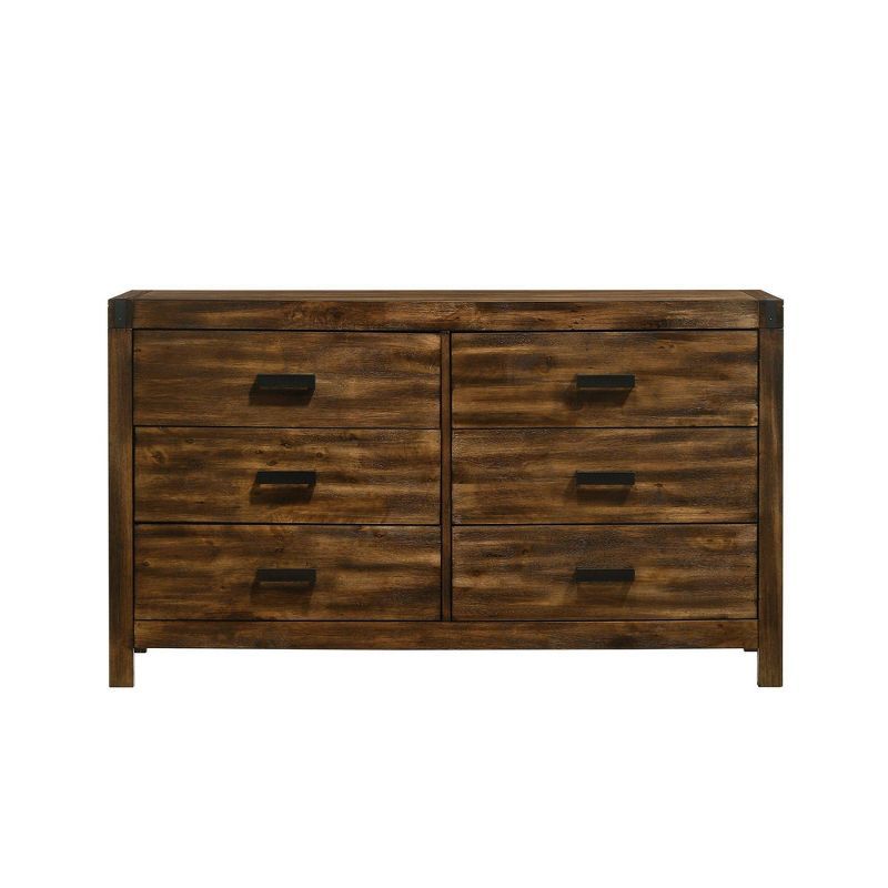 Chestnut Rustic 6-Drawer Dresser with Black Pulls