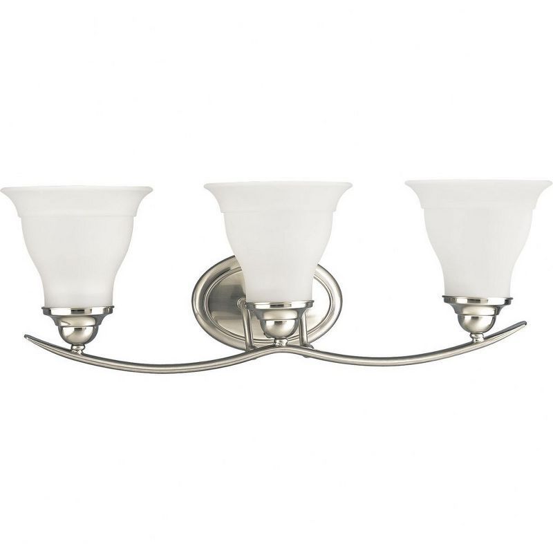 Trinity Brushed Nickel 3-Light Vanity Fixture with Etched Glass Shades