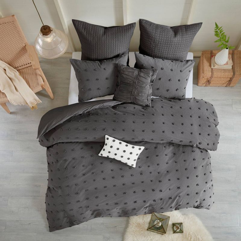 Charcoal Cotton Jacquard Twin/Twin XL Duvet Cover Set