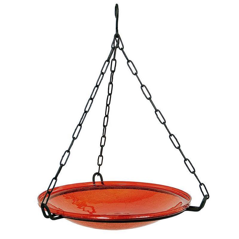 Red Crackle Glass Hanging Birdbath with Iron Chain