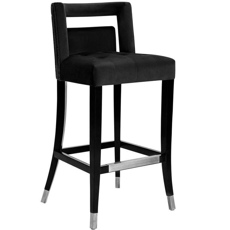 Modern Black Velvet 39.4" Bar Stool with Metal Tips and Nailheads