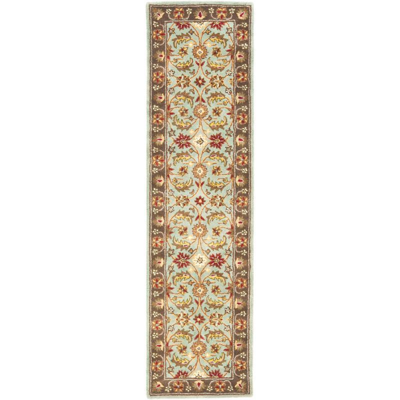 Elegant Heritage Blue & Brown Wool Runner Rug - 2'3" X 12'