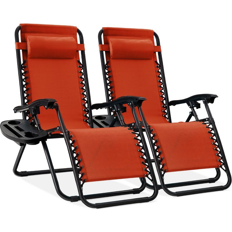 Burnt Orange Adjustable Zero Gravity Lounger Set with Cushions and Tray