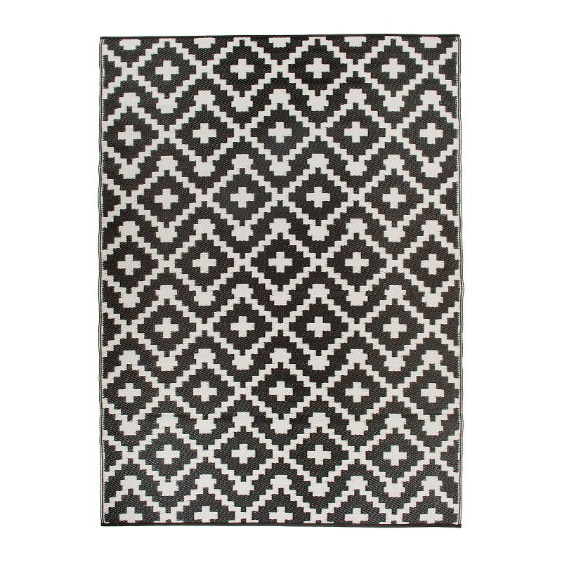 Black and White Geometric Reversible Synthetic 5' x 7' Rug