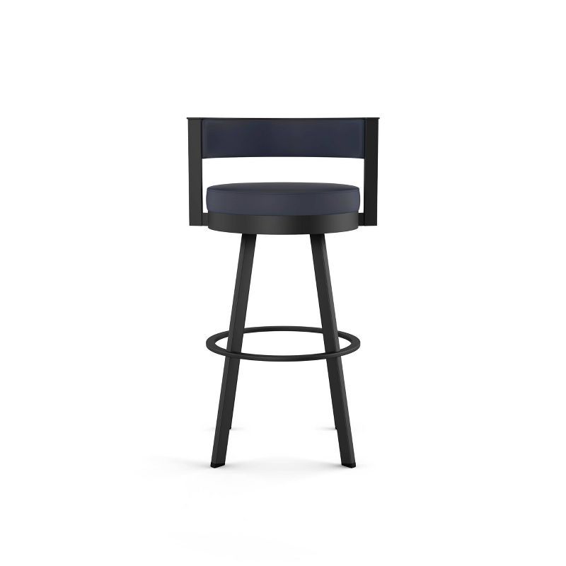 Navy Blue Faux Leather Swivel Counter Stool with Black Metal