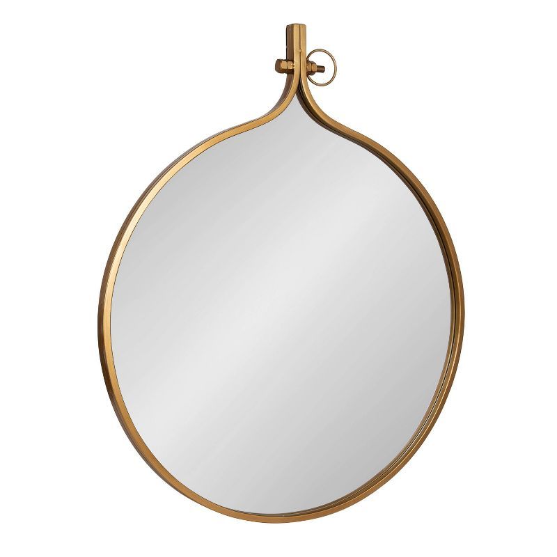 Round Gold Iron Framed Wall Mirror with Ornamental Clasp