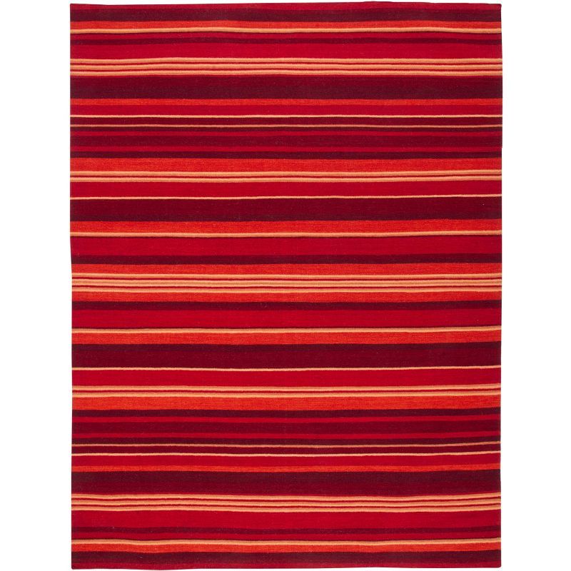 Handmade Red and Orange Striped Wool 8' x 10' Area Rug