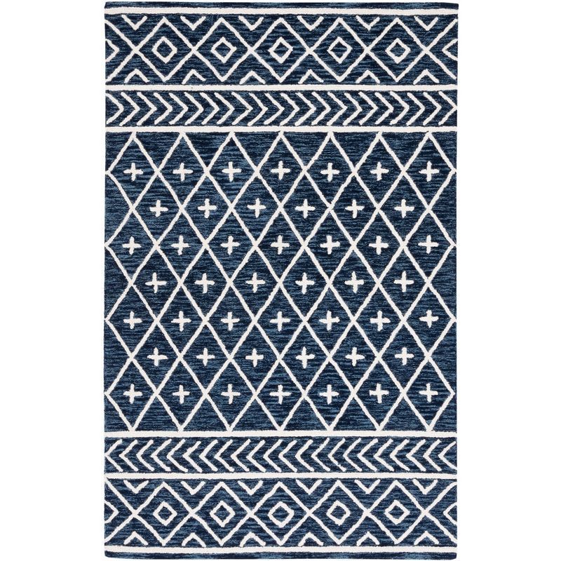 Ivory and Navy Hand-Tufted Wool Area Rug