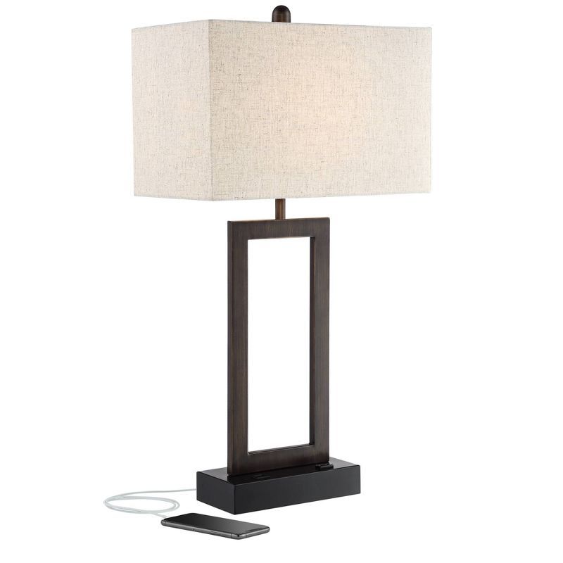 Bronze Rectangular Table Lamp with USB and AC Outlet