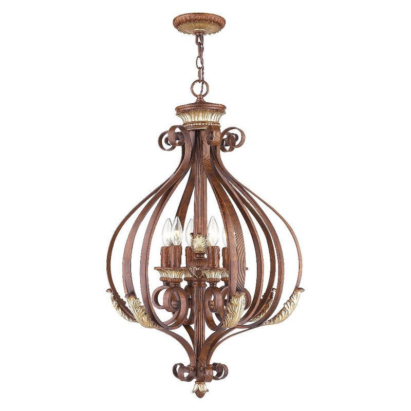 Verona Bronze & Aged Gold Leaf 6-Light LED Chandelier for Indoor/Outdoor