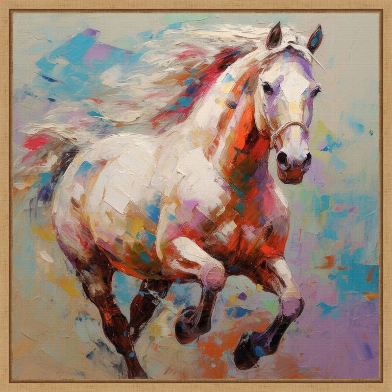 Colorful Horse Painting on Canvas with Sylvie Maple Frame