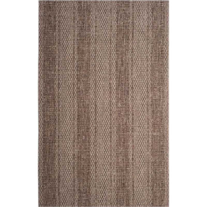 Beige and Brown Flat Woven Synthetic Indoor/Outdoor Rug