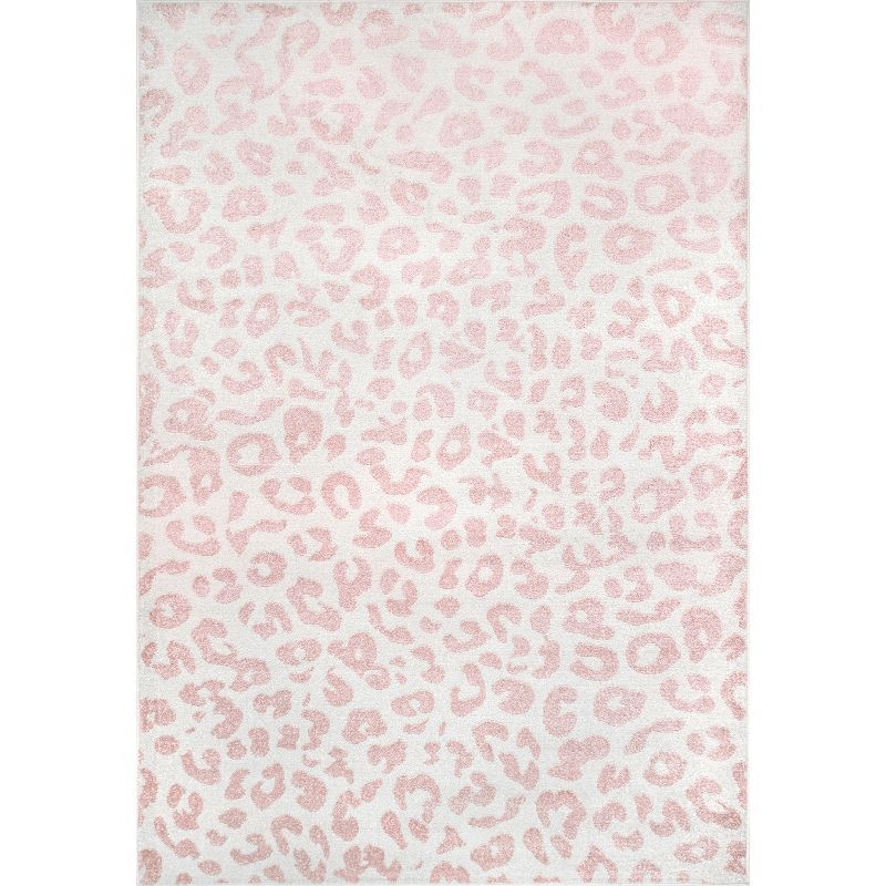 Reversible Baby Pink Leopard Print Synthetic Rug, 5' x 7'