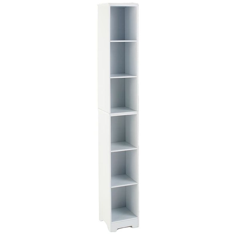 White Slim Wooden Storage Tower with 6 Cubes