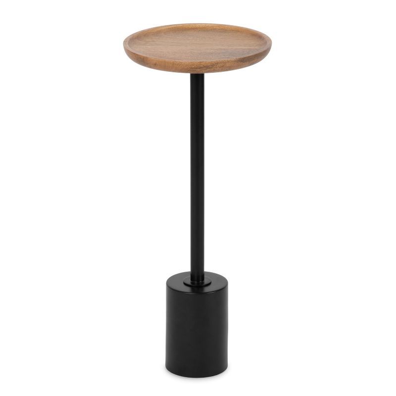 Xyler Round Natural Brown Wood and Black Metal Drink Table