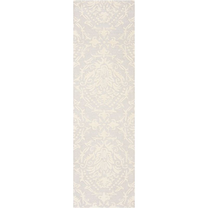 Light Grey and Ivory Floral Wool Runner Rug