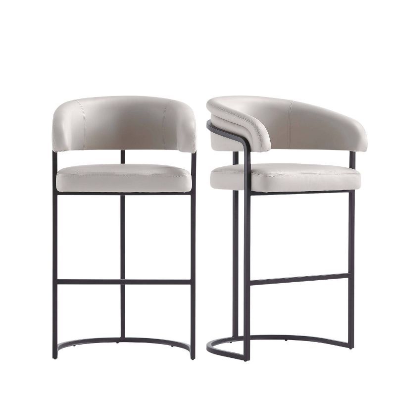 Augusta Light Gray Leatherette Upholstered Barstools with Metal Frame, Set of 2