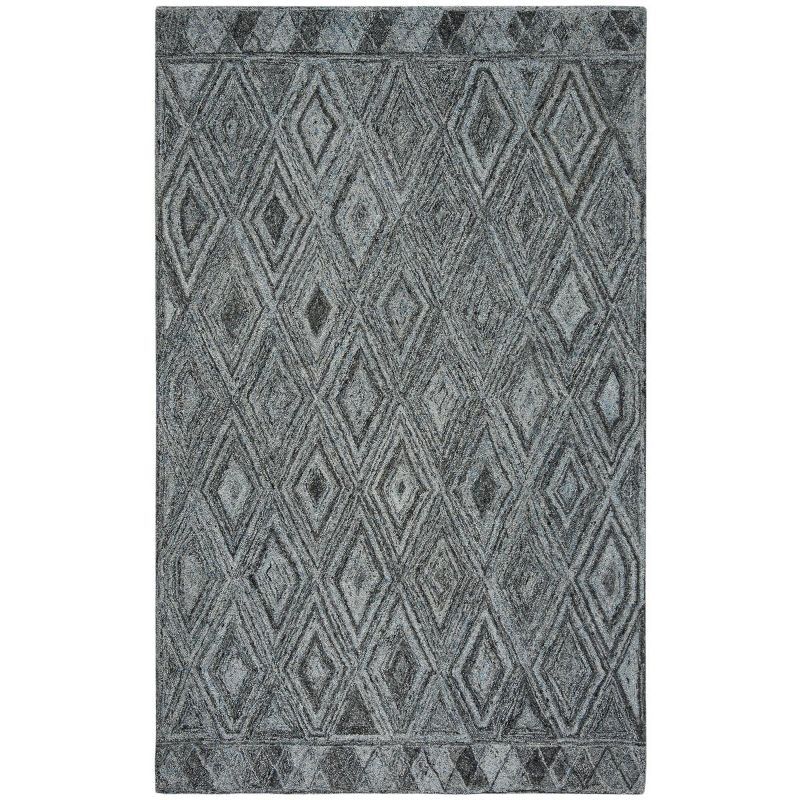 Blue and Black Hand-Tufted Wool Abstract Area Rug