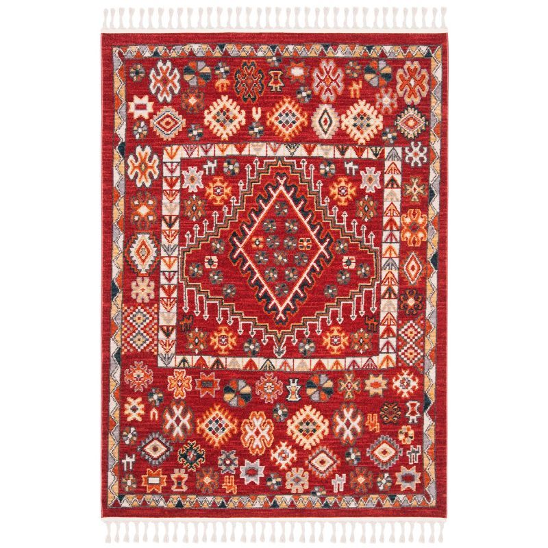 Red and Ivory Medallion Boho Cotton Area Rug 3' x 5'