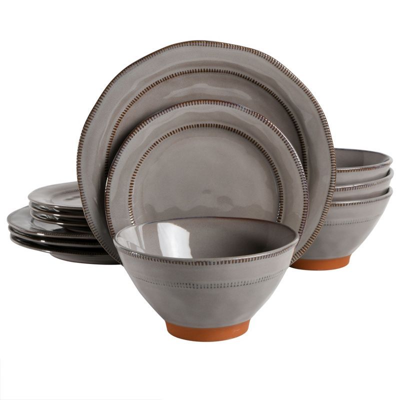 Gibson Elite Gray and Terracotta Ceramic Dinnerware Set, Service for 4