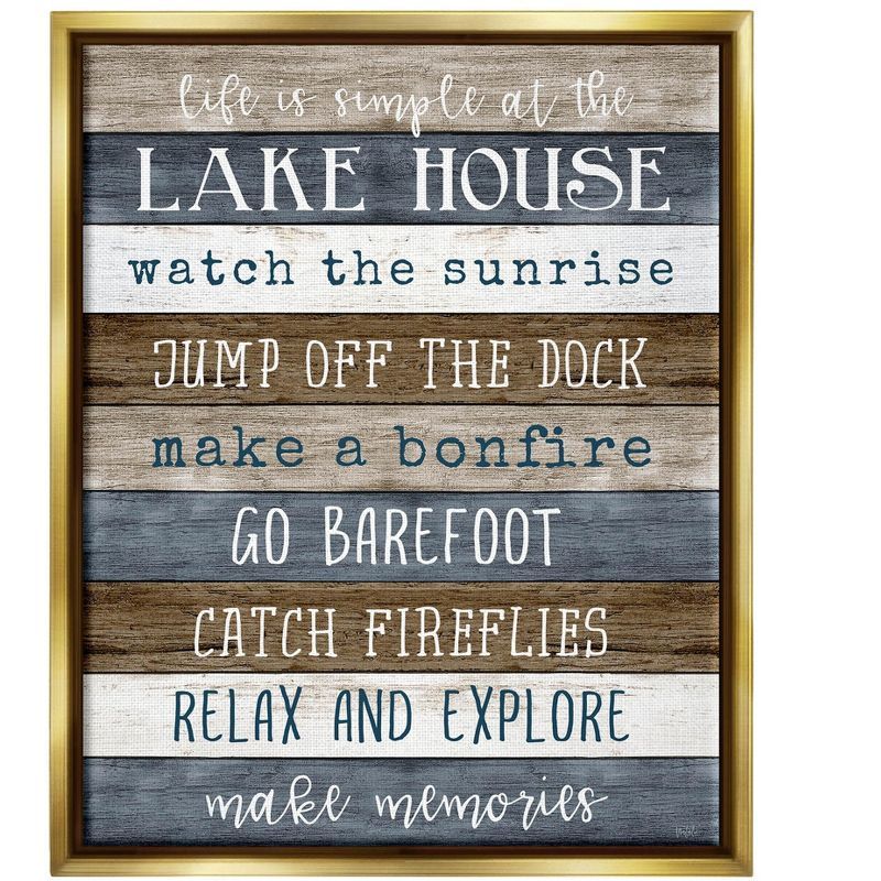 Life Is Simple Lake House List Blue and Brown Wooden Framed Wall Art