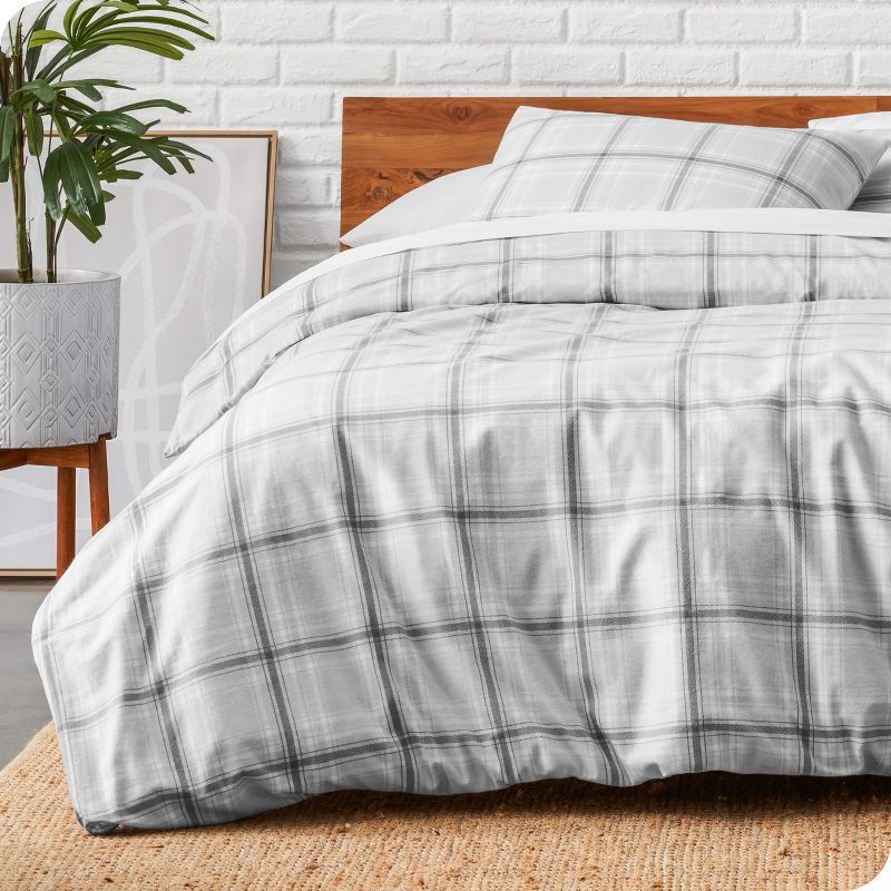 Gray Full/Queen Cotton Flannel Duvet Cover Set