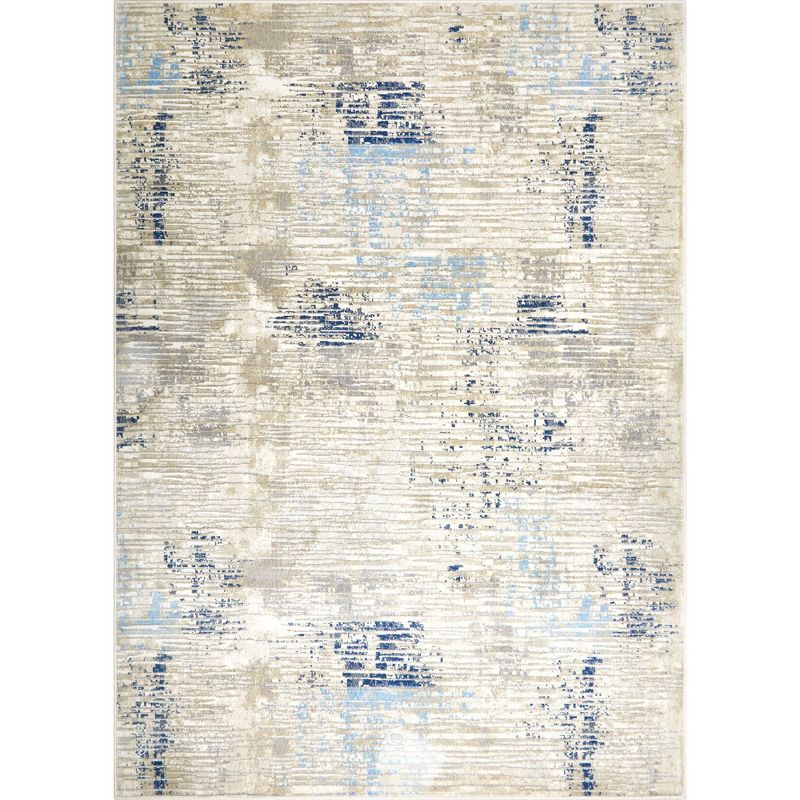 Serene Abstract Gray-Blue Reversible Synthetic Area Rug, 6'6" x 9'6"