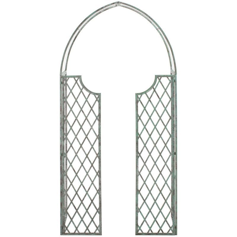 Antique Green Metal Garden Arbor with Arch Design