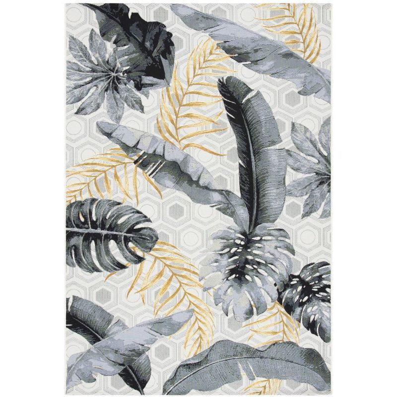 Tropical Paradise Gray Synthetic 9'10" x 12'5" Easy-Care Outdoor Rug