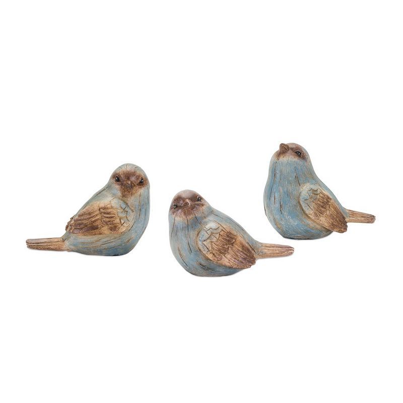 Rustic Blue and Brown Resin Bird Figurines Set of 6